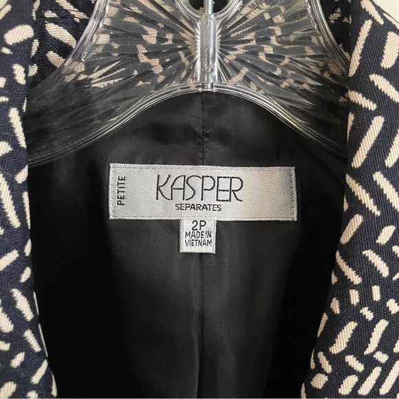 Kasper Suit Jacket Blazer Black with Beige Print Button Front Fitted Lined 2P - Picture 13 of 14